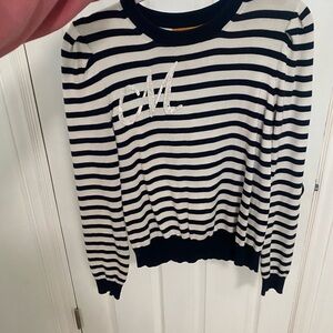 Navy and White Striped Crew Neck Sweater